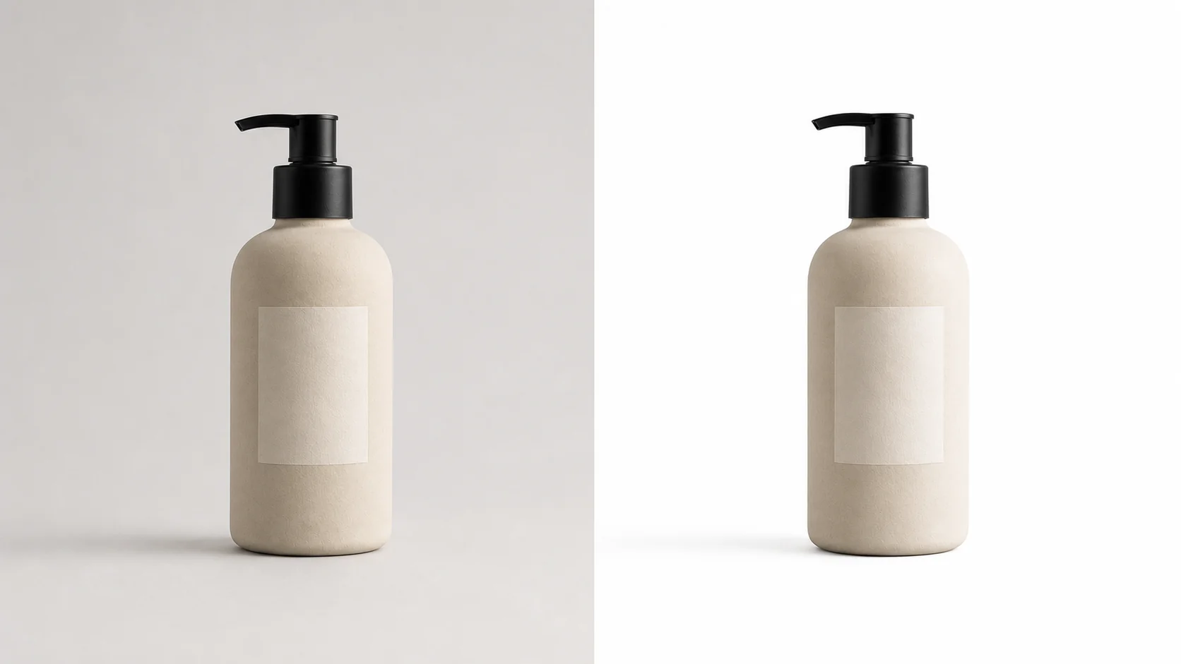 The same product photographed on a light-gray background and a true-white background