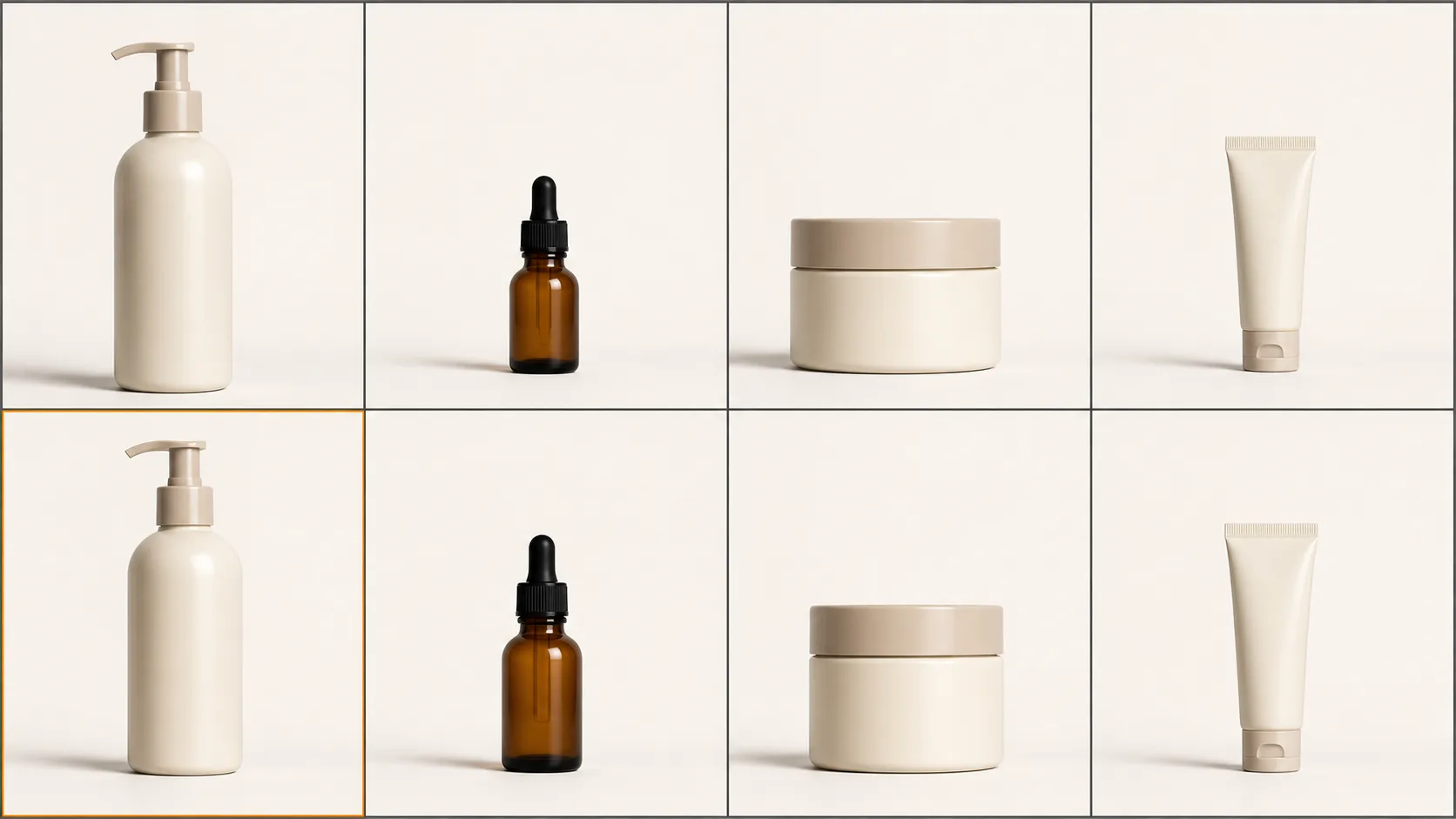 A product catalog before and after consistent sizing in a PhotoFig batch workflow